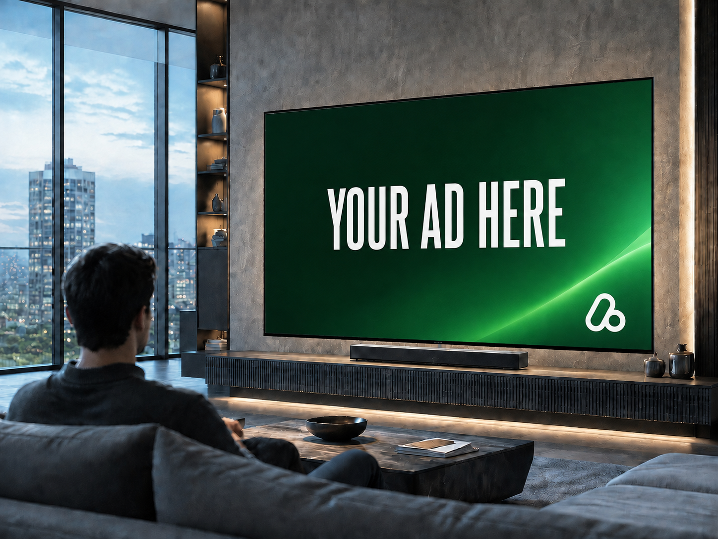 Connected TV advertising viewed in a modern living room