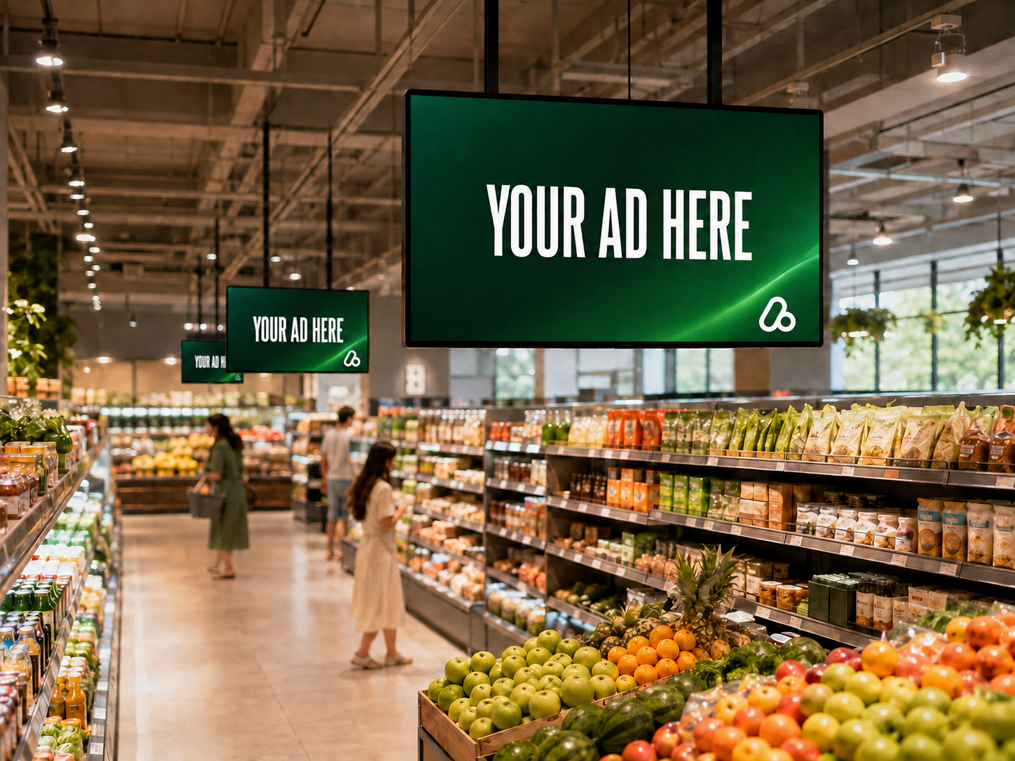 Bright retail environment with digital media placements